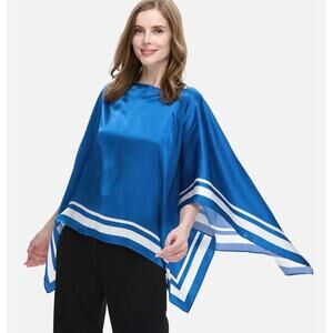 Ovcio Sapphire Silk Duo Wrap Womens One Size Sapphire Blue Scarf Poncho